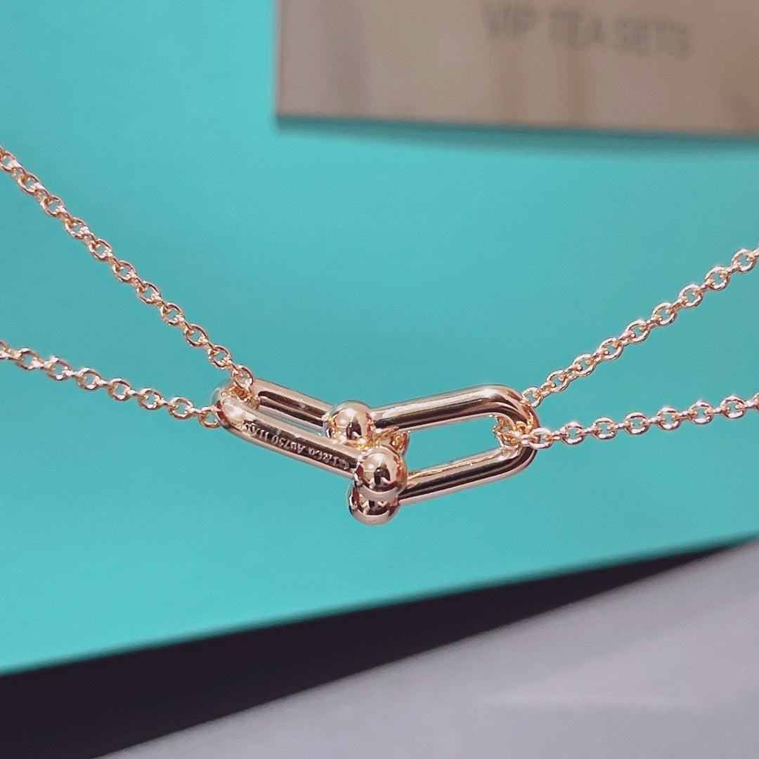 TIFFANY HARDWEAR DOUBLE LINK PEDANT PINK GOLD NECKLACE