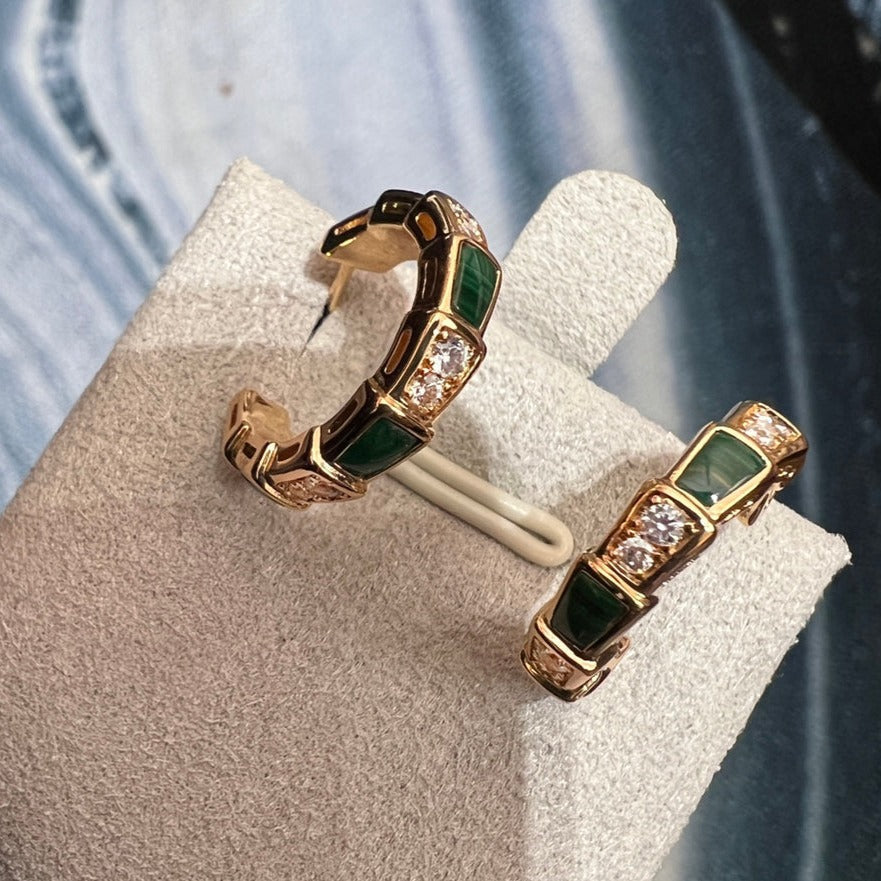 BVLGARI SERPENTI MALACHITE PINK GOLD EARRINGS