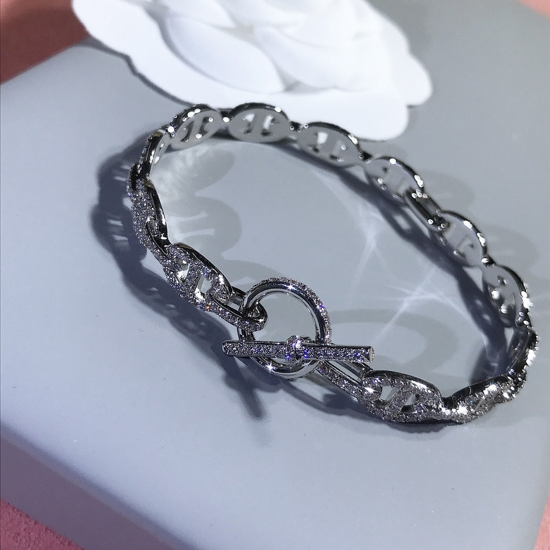 HERMES CHAINE BRACELET SILVER DIAMOND