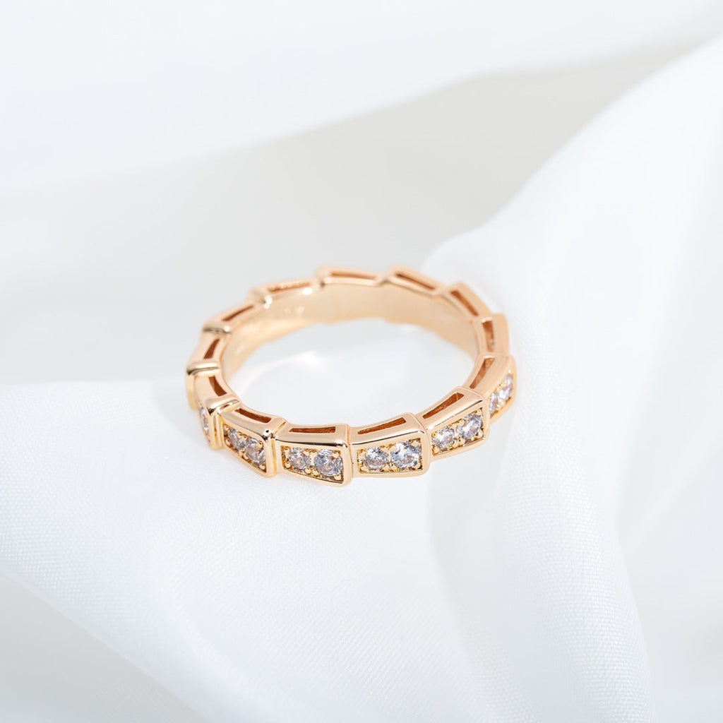 BVLGARI SERPENTI RING PINK GOLD DIAMOND PAVED 3MM