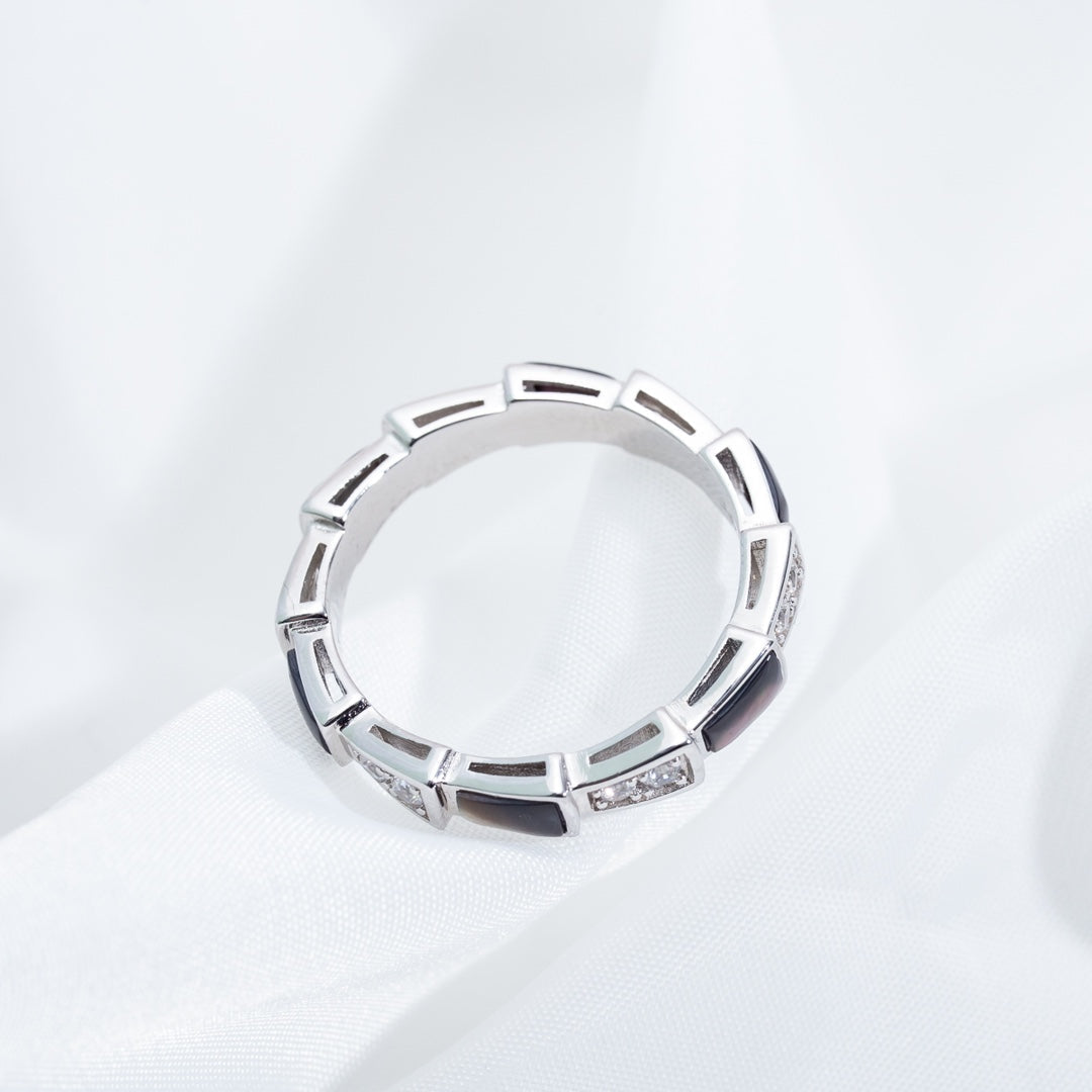 BVLGARI SERPENTI RING SILVER DIAMOND BLACK MOP 3MM