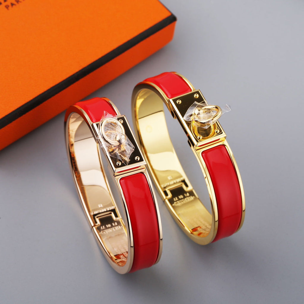 HERMES H RING LOCK BRACELET 12MM RED