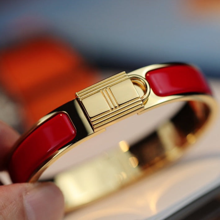 HERMES H LOCK RED GOLD BRACELET 12MM
