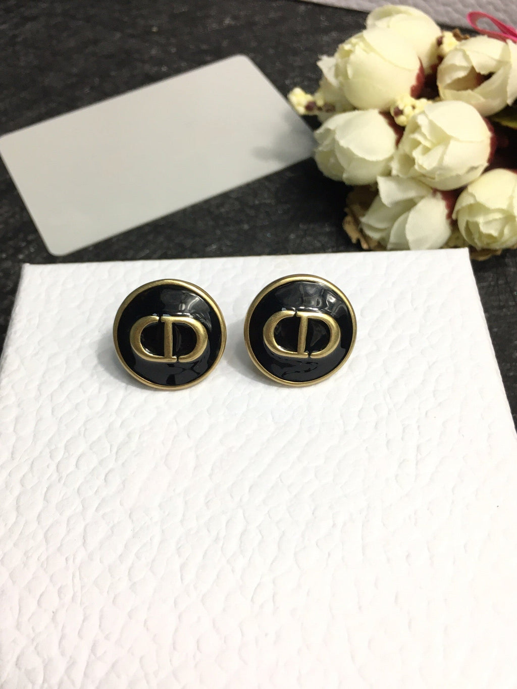 DIOR CD STUD ONYX EARRINGS