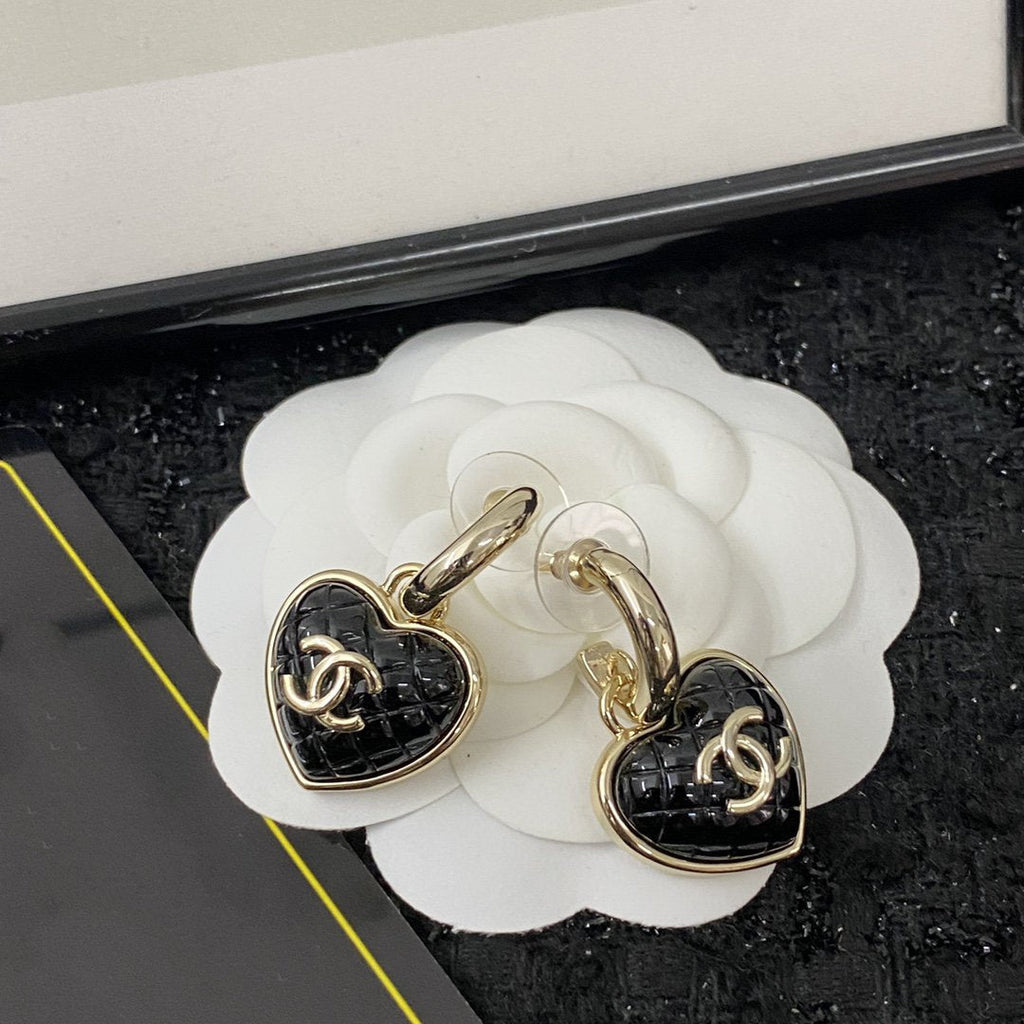Heart Chanel Quilted Drop Earrings