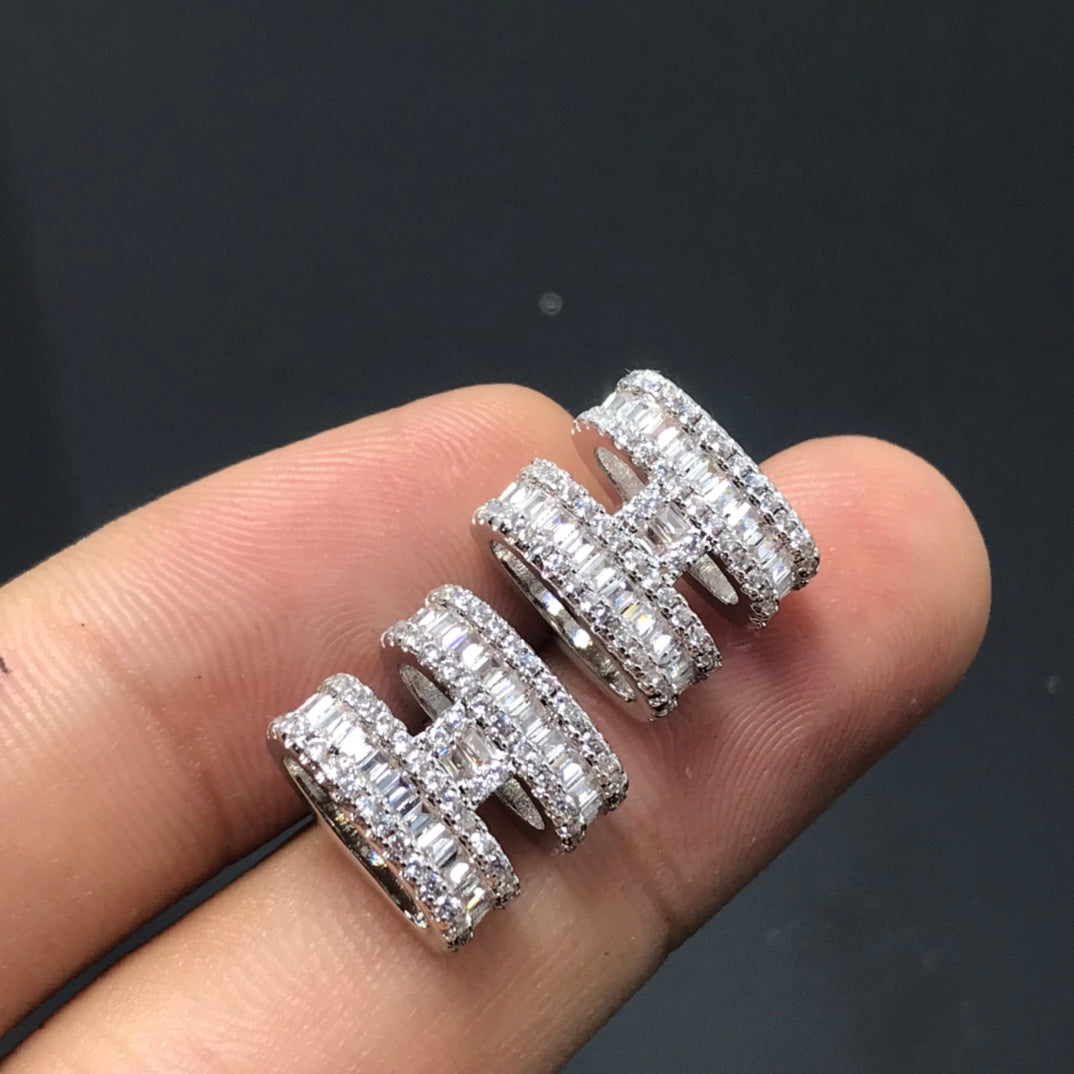 HERMES CLIC H SILVER DIAMOND EARRINGS