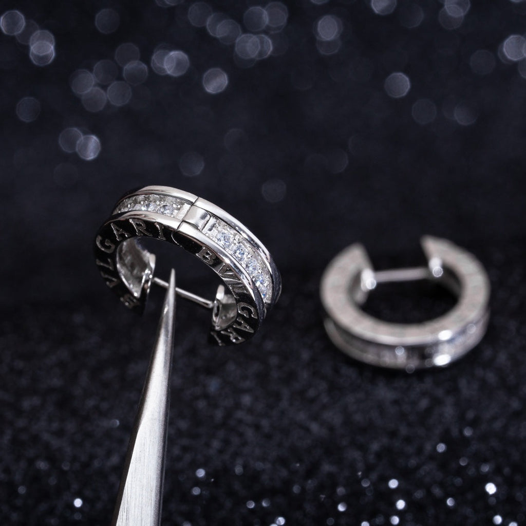 BVLGARI ZERO 1 MINI SILVER DIAMOND EARRINGS