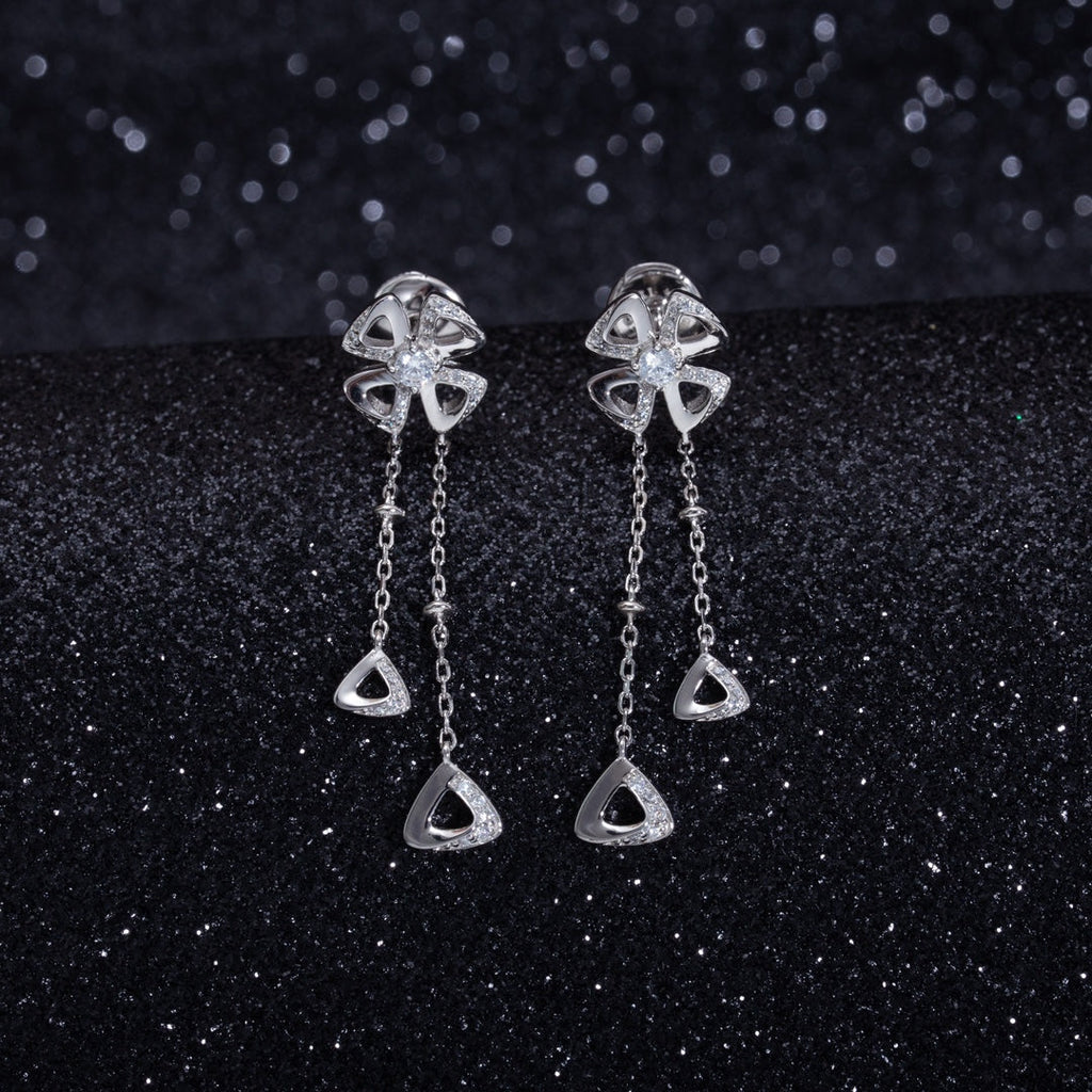 BVLGARI FIOREVER SILVER DIAMOND DROP EARRINGS