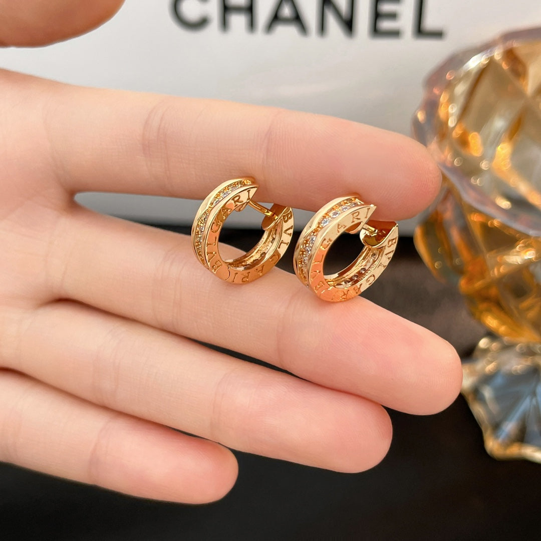 BVLGARI ZERO 1 DIAMOND PAVED MINI PINK GOLD EARRINGS