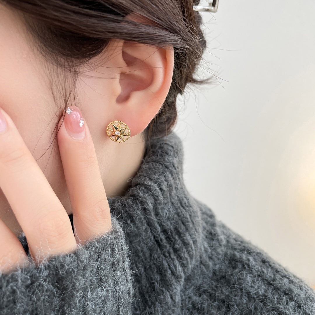 DIOR ROSE DE VENTS GOLD DIAMOND STUD EARRINGS