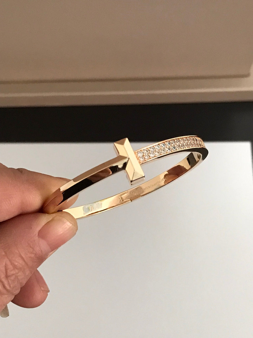 TIFFANY T1 WIDE DIAMOND HINGED BANGLE PINK GOLD