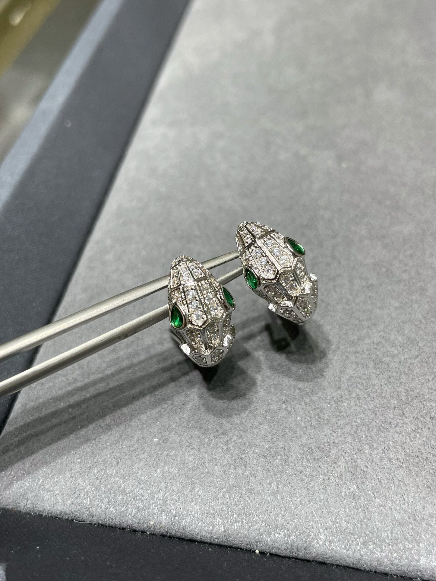 BVLGARI BVL SILVER DIAMOND SMALL SERPENT EARRINGS