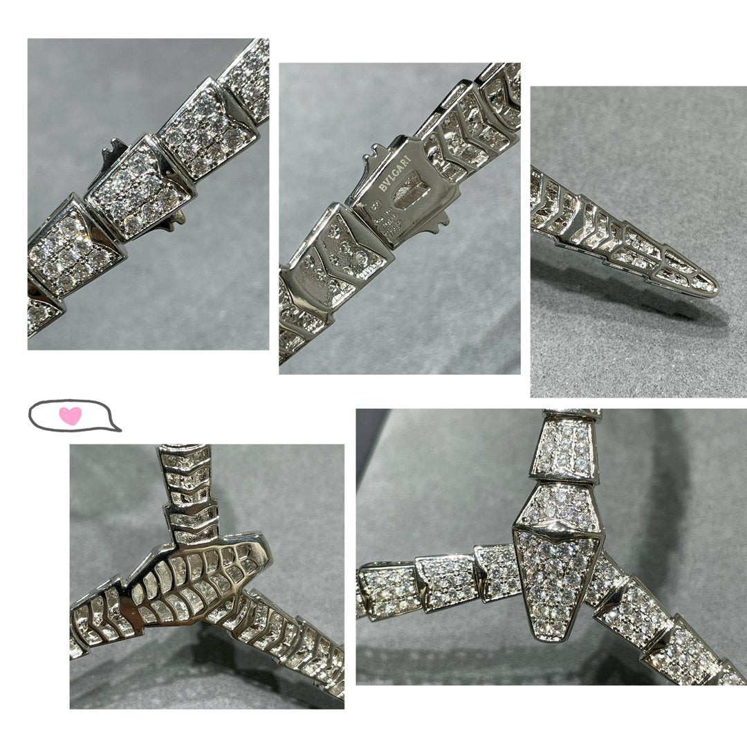 BVLGARI SERPENTI VIPER PINK GOLD DIAMOND PAVED NECKLACE