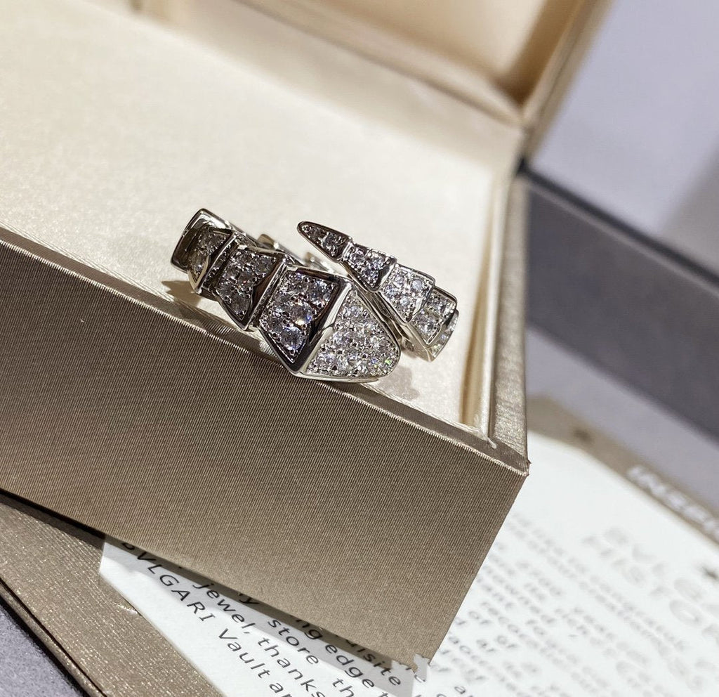 BVLGARI SERPENTI LARGE RING SILVER DIAMOND PAVED