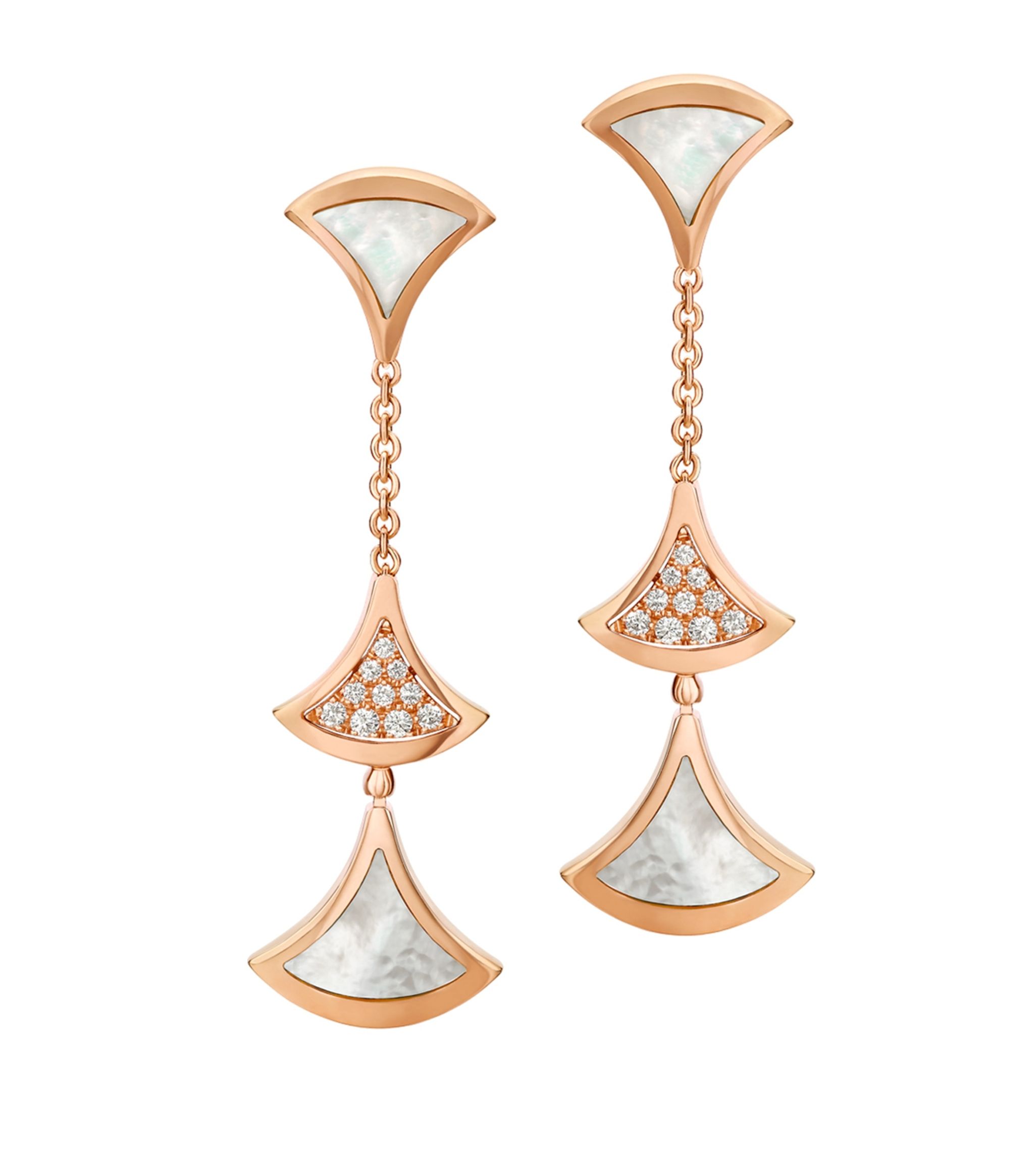 BVLGARI DREAM EARRINGS 3 MOTIFS DIAMOND MOP PINK GOLD