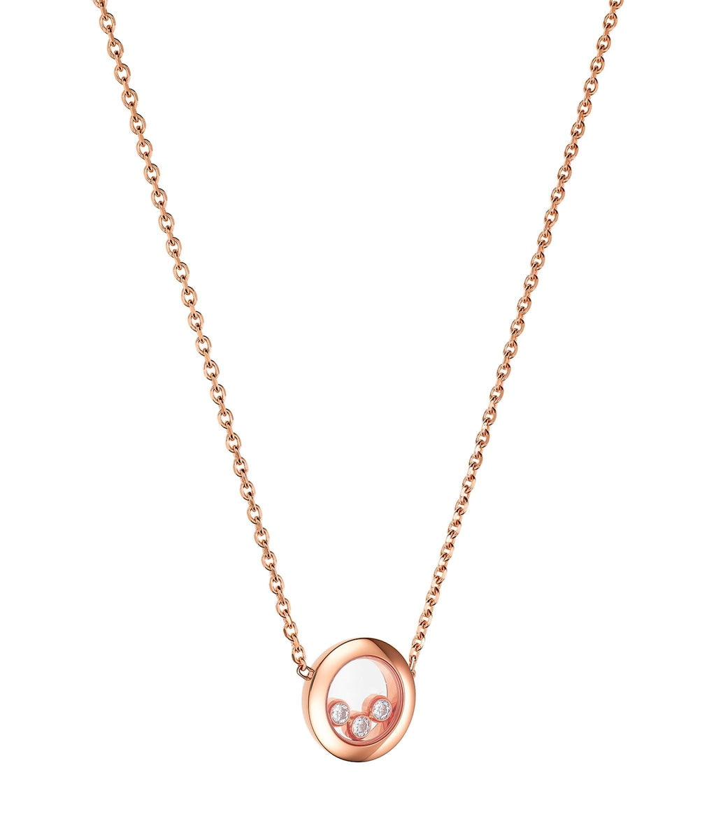 CHOPARD HAPPY PEDANT PINK GOLD 3 DIAMOND NECKLACE