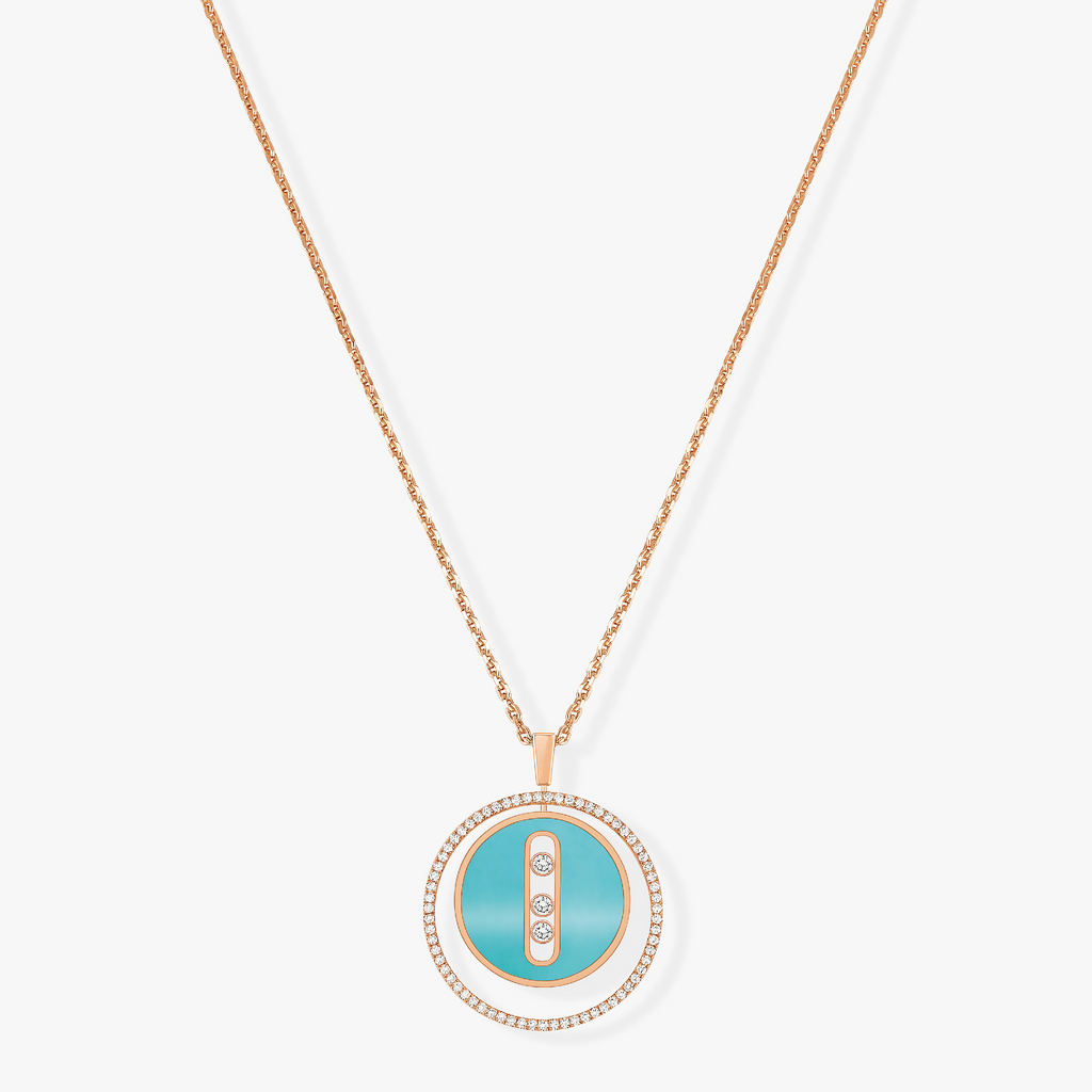 MESSIKA LUCKY MOVE 3 DIAMONDS TURQUOISE PINK GOLD DIAMOND NECKLACE