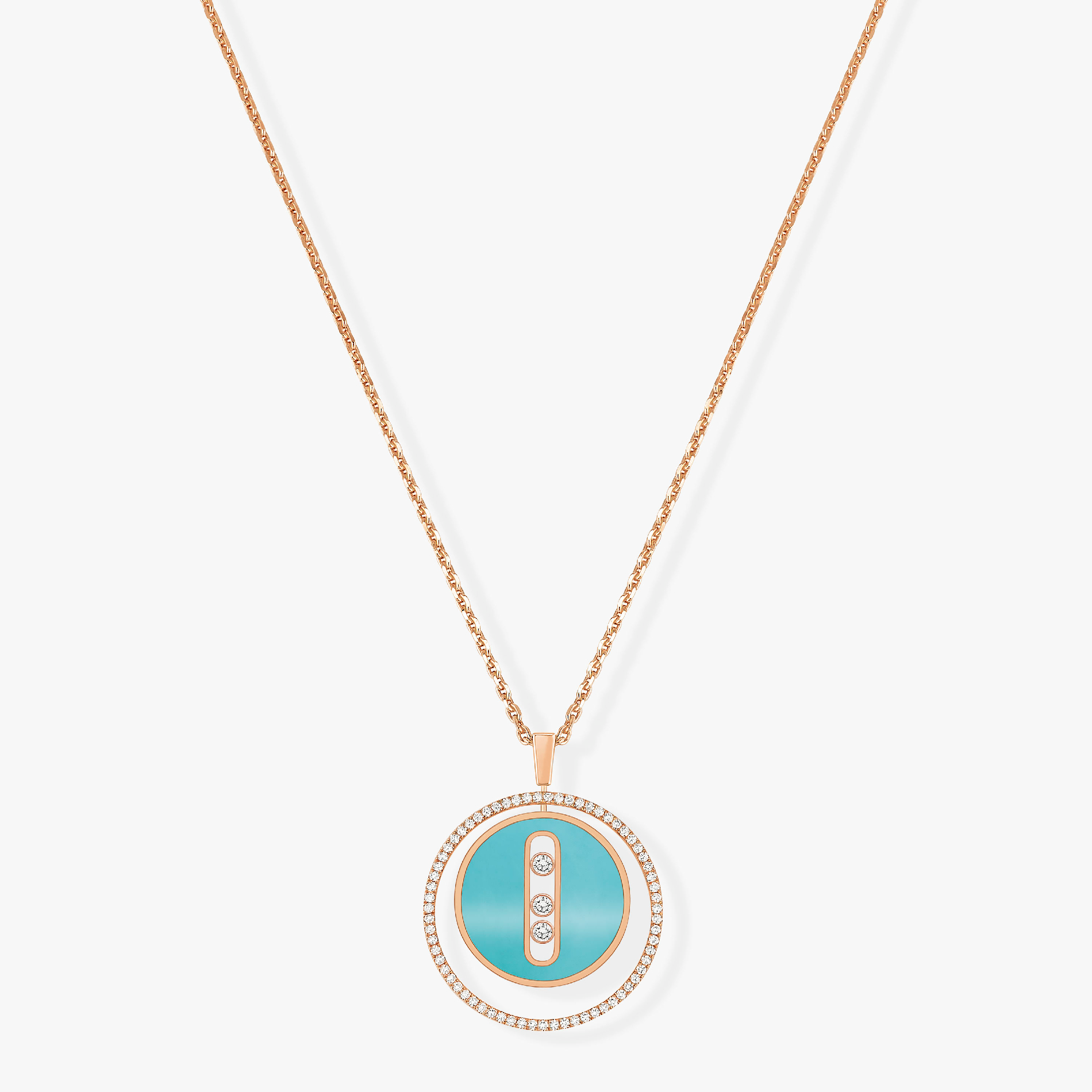 MESSIKA LUCKY MOVE 3 DIAMONDS TURQUOISE PINK GOLD DIAMOND NECKLACE