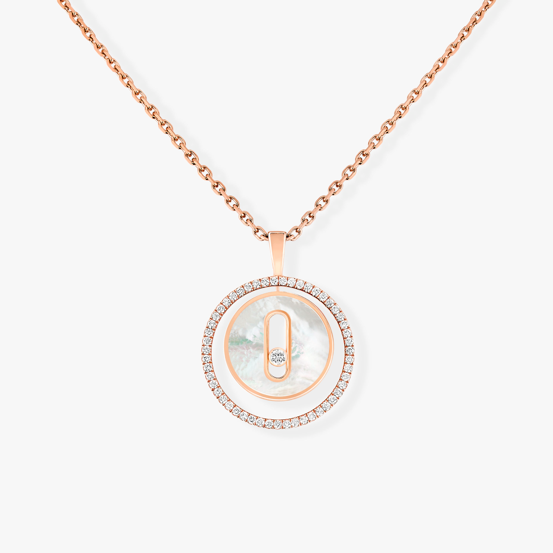 MESSIKA LUCKY MOVE 1 DIAMOND WHITE MOTHER OF PEARL PINK GOLD DIAMOND NECKLACE