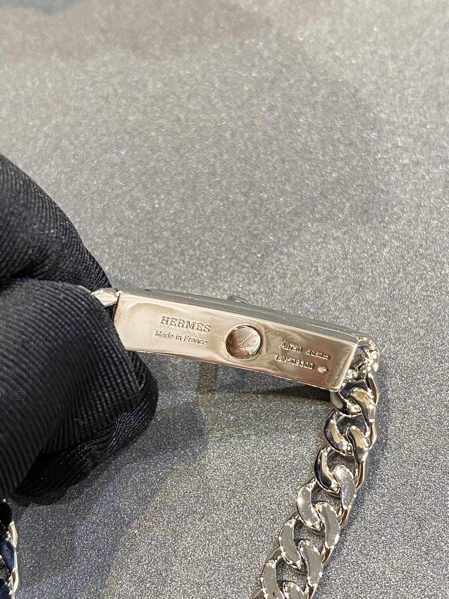 HERMES H Kelly Gourmette Sliver Diamond Bracelet