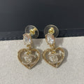 Chanel Strass Crystal Heart Drop Light Gold Earrings