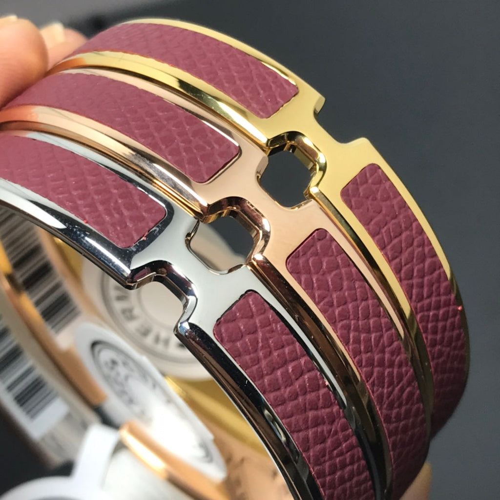HERMES H Pig Nose Burgundy Bracelet