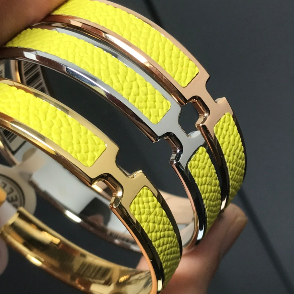HERMES H Pig Nose Yellow Bracelet
