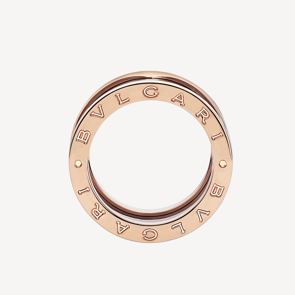 BVLGARI ZERO 1 FOUR-BAND LOOPS AND BLACK CERAMIC SPIRAL PINK GOLD RING