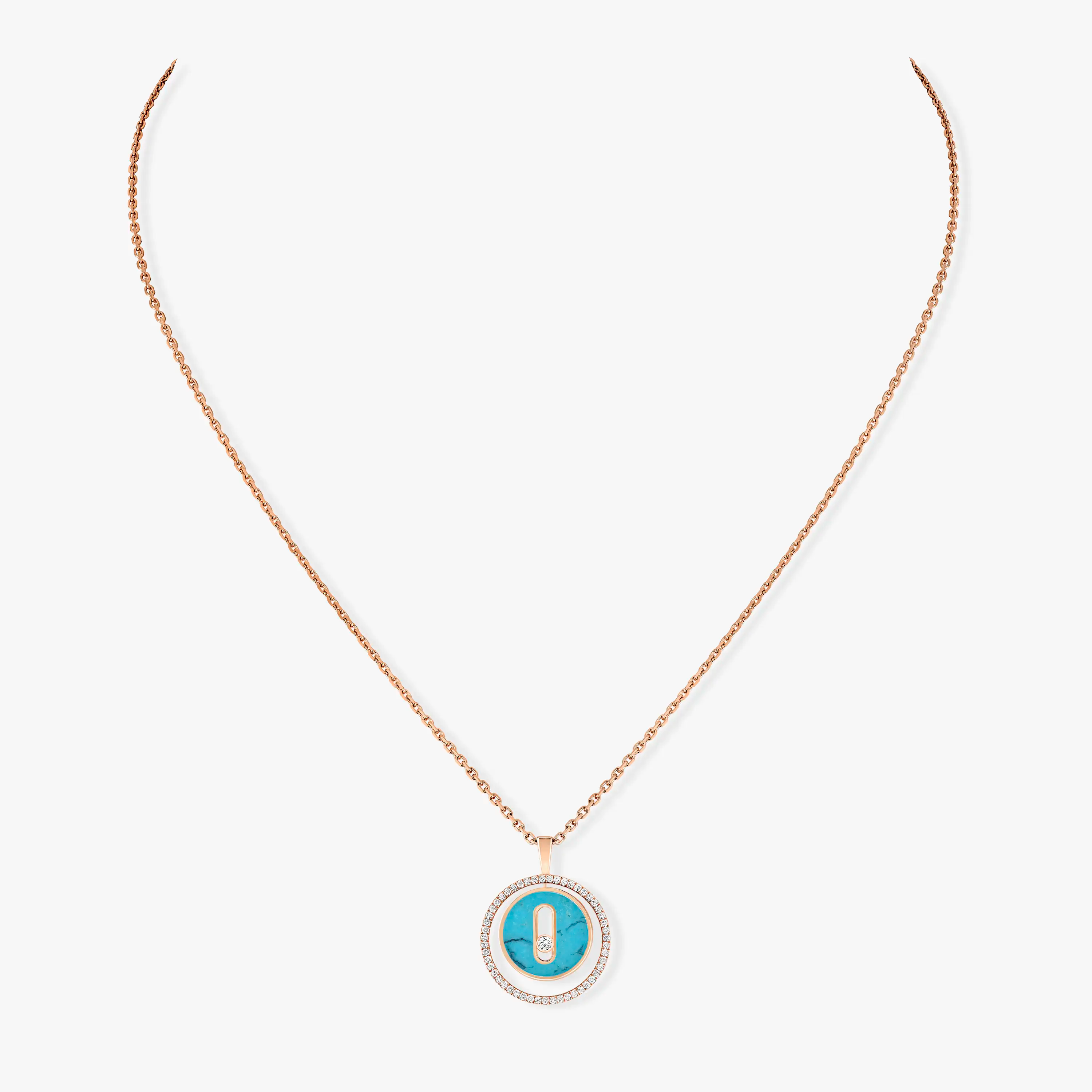 MESSIKA LUCKY MOVE 1 DIAMOND TURQUOISE PINK GOLD DIAMOND NECKLACE