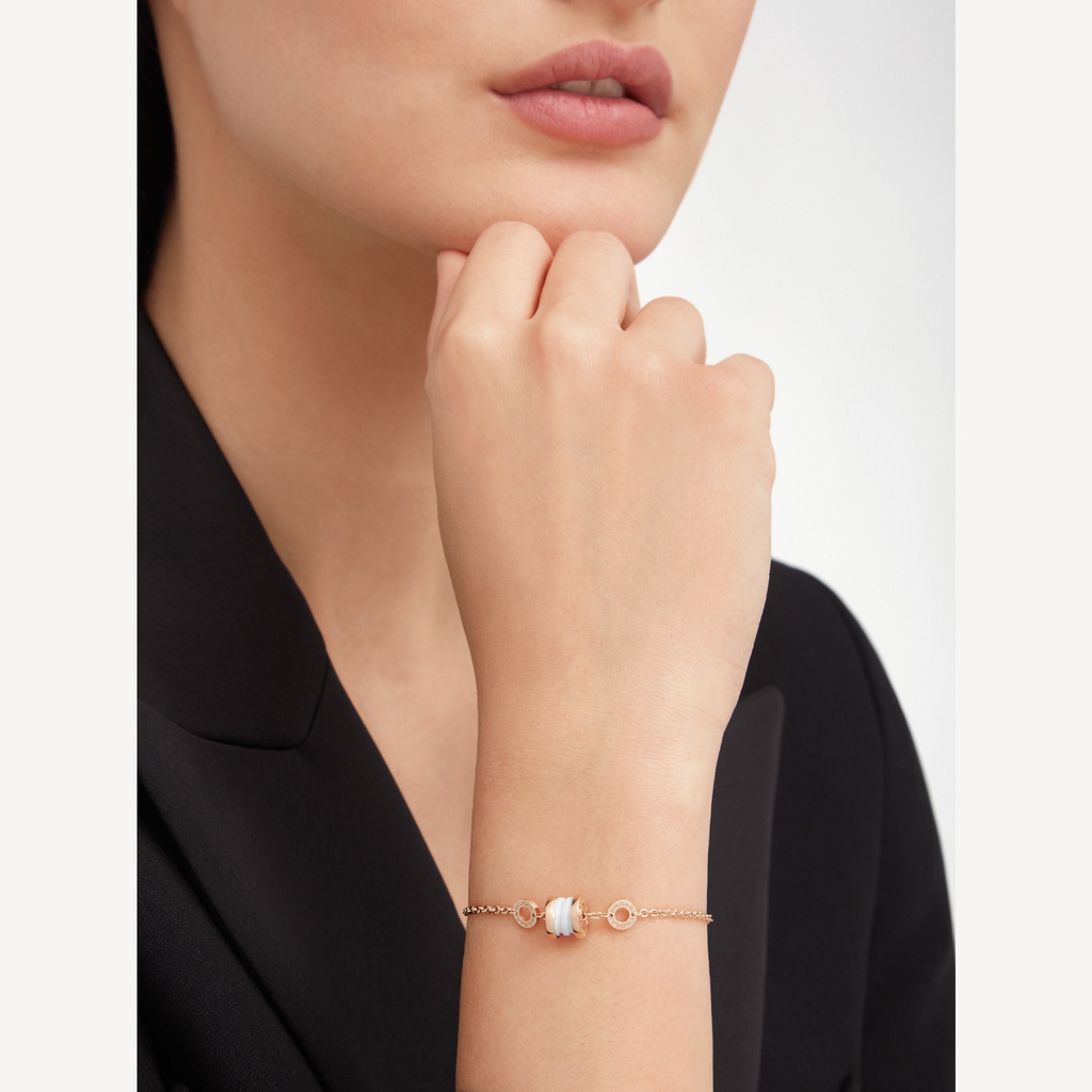 BVLGARI ZERO 1 SOFT PINK GOLD AND WHITE CERAMIC BRACELET