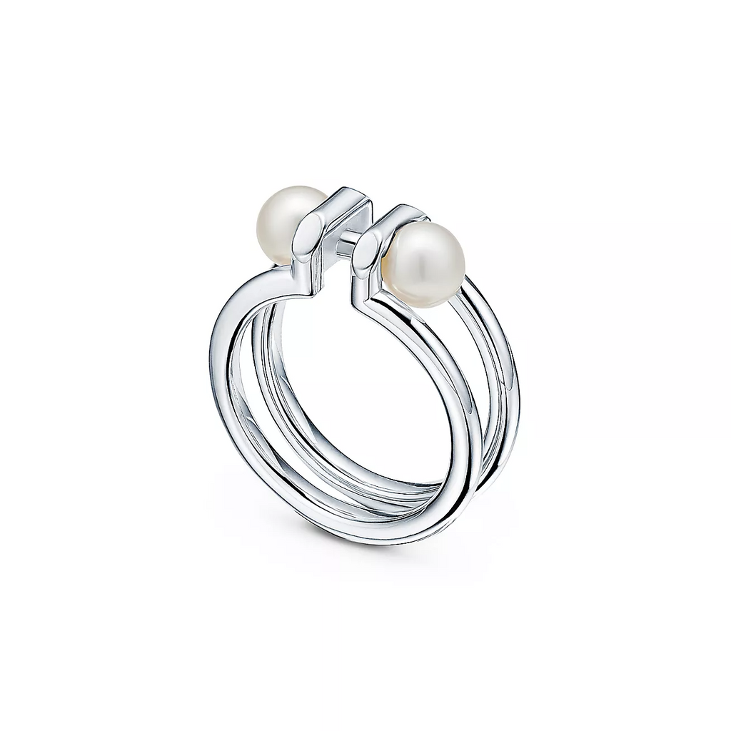 TIFFANY DOUBLE PEARL SILVER RING