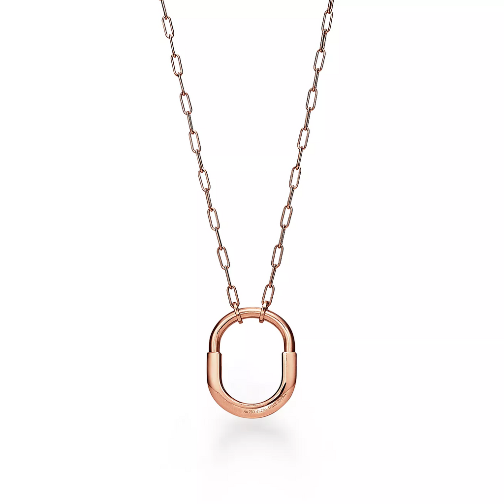 TIFFANY LOCK NECKLACE MEDIUM PENDANT PINK GOLD PAVED DIAMONDS