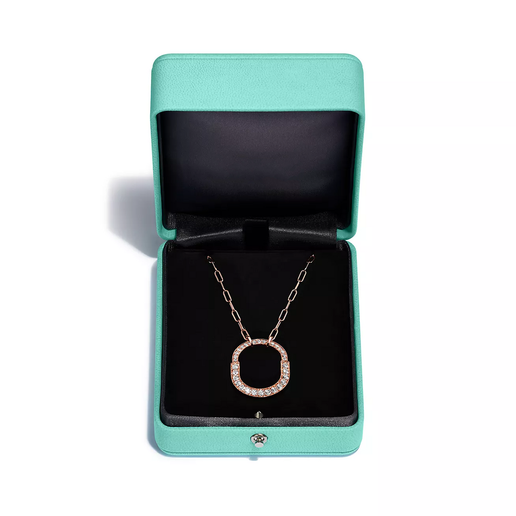 TIFFANY LOCK NECKLACE MEDIUM PENDANT PINK GOLD PAVED DIAMONDS