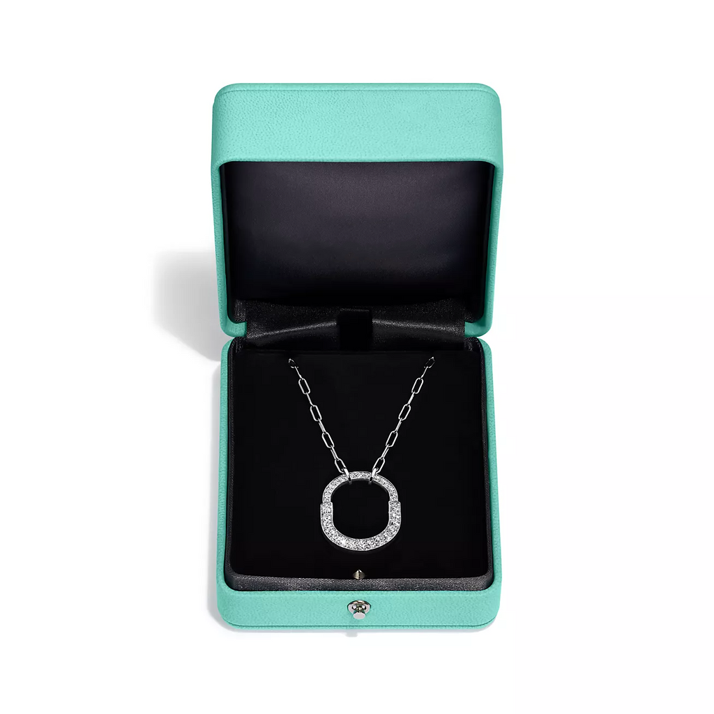 TIFFANY LOCK NECKLACE MEDIUM PENDANT SILVER PAVED DIAMONDS