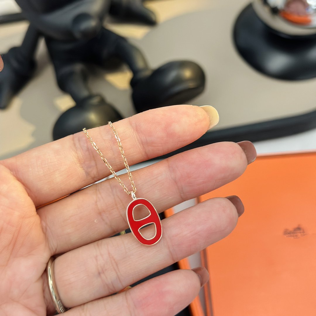 HERMES CHAINE SMALL RED NECKLACE GOLD AND PINK GOLD