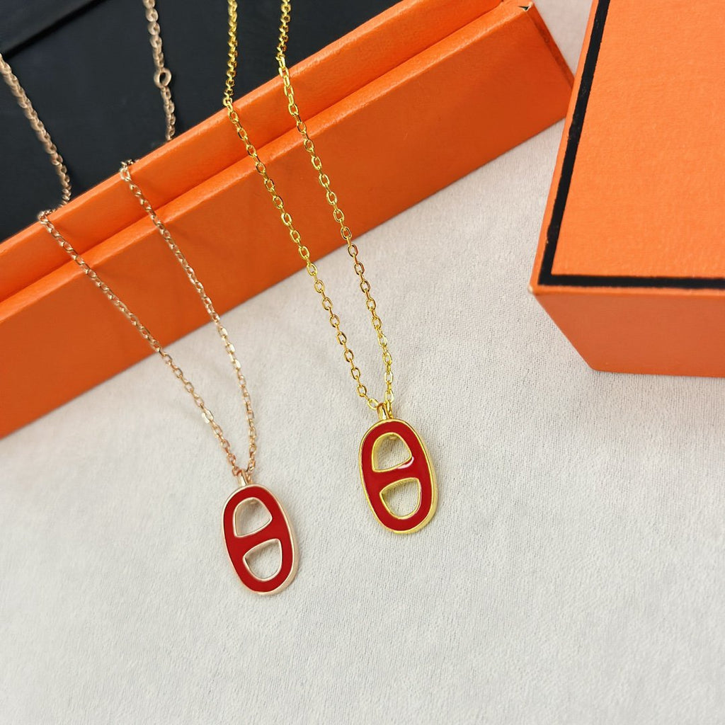 HERMES CHAINE SMALL RED NECKLACE GOLD AND PINK GOLD