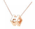 HERMES H WHITE SQUARE PINK GOLD NECKLACE