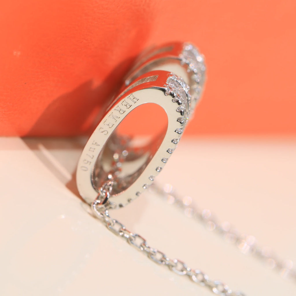 HERMES POP H SILVER FULL DIAMOND NECKLACE