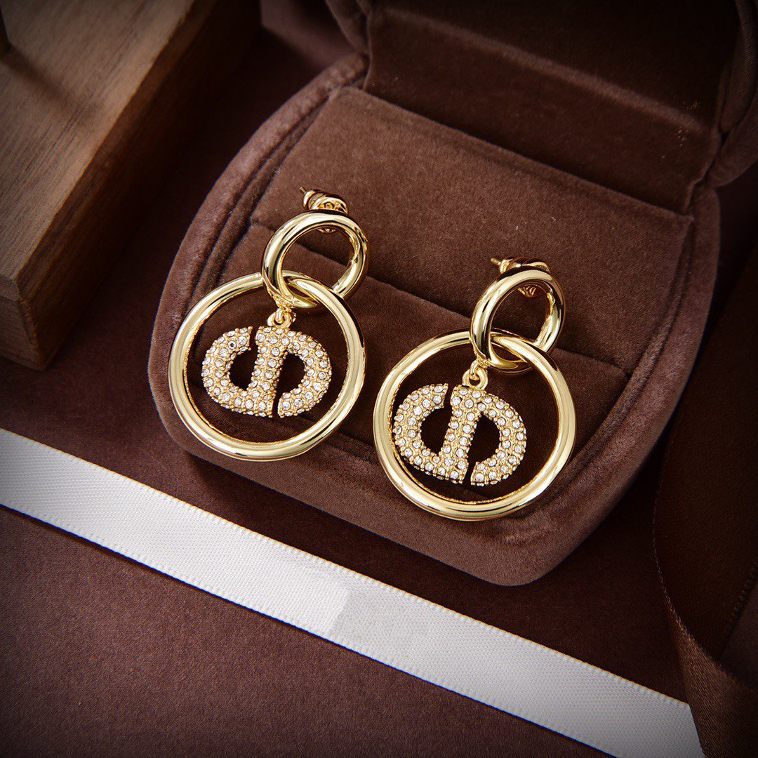 DIOR CD DROP GOLD DIAMOND EARRINGS