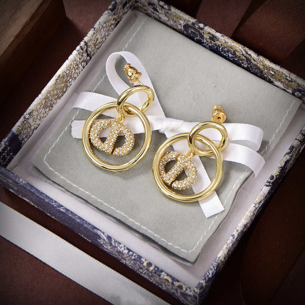 DIOR CD DROP GOLD DIAMOND EARRINGS