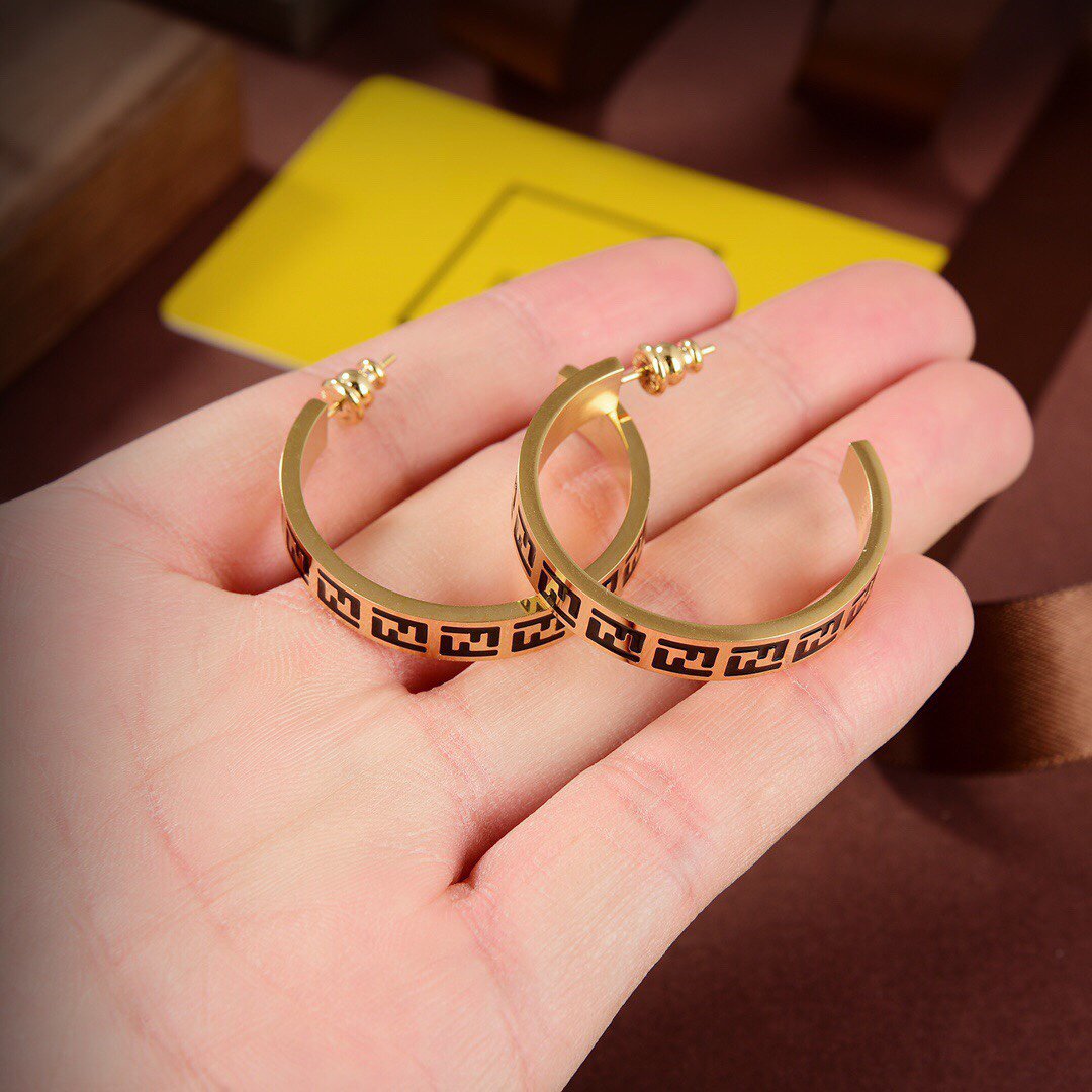 FENDI FOREVER FF BLACK GOLD EARRINGS