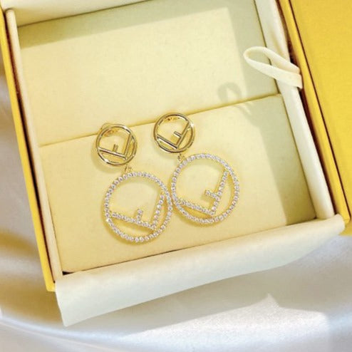 FENDI DOUBLE F GOLD DIAMOND EARRINGS