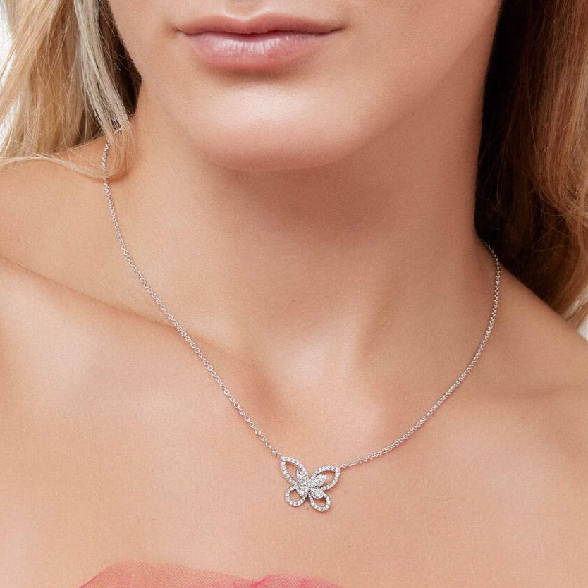 GRAFF BUTTERFLY SILHOUETTE SILVER DIAMOND NECKLACE