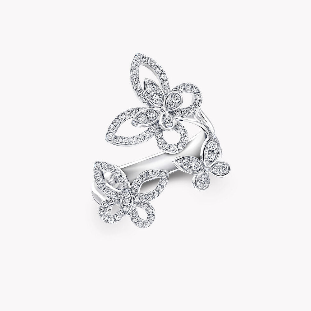 GRAFF TRIPLE BUTTERFLY SILHOUETTE SILVER DIAMOND RING