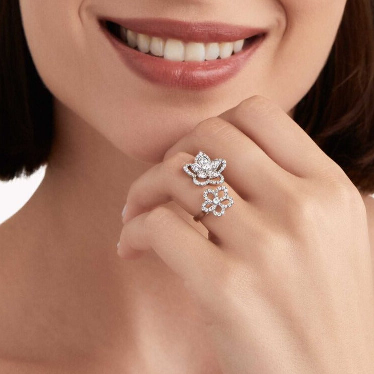 GRAFF WILD FLOWER DOUBLE SILVER DIAMOND RING