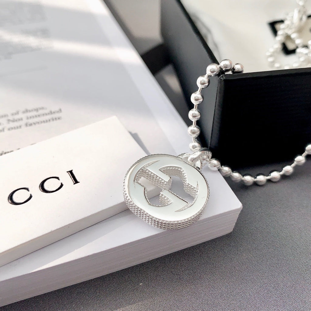 GUCCI INTERLOCKING NECKLACE G PENDANT  STERLING SILVER