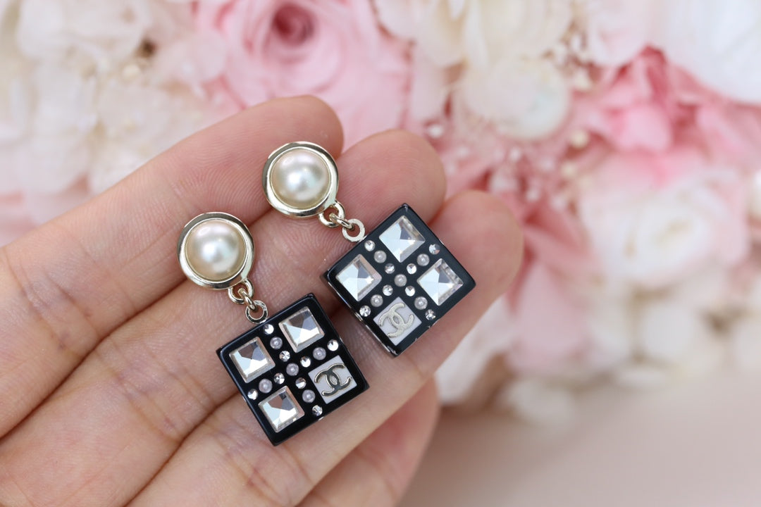 Chanel Double C Pearl Gold Diamond Earrings