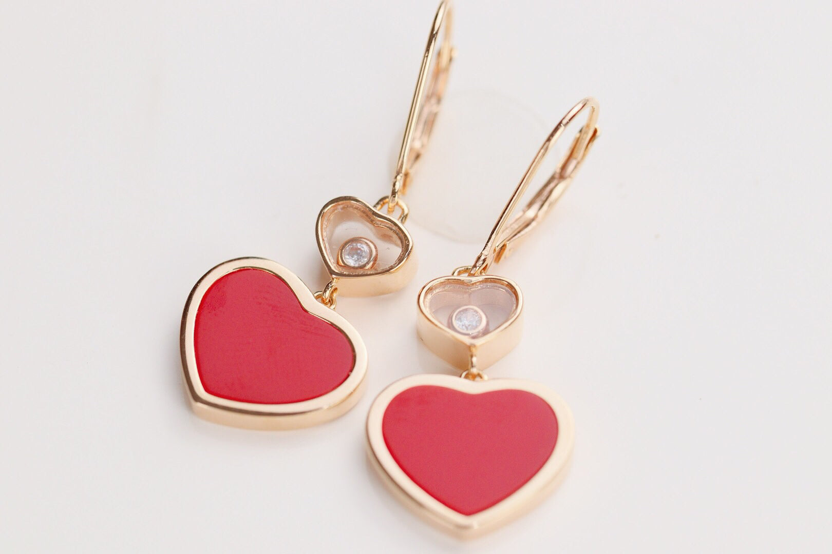 CHOPARD HAPPY HEART EARRINGS CARNELIAN PINK GOLD DIAMOND