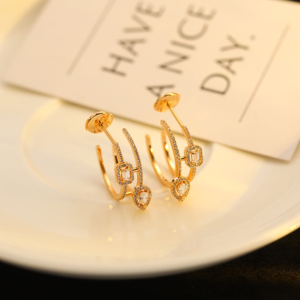 MESSIKA CREOLES MY TWIN 2 RANGS SILVER DIAMOND EARRINGS