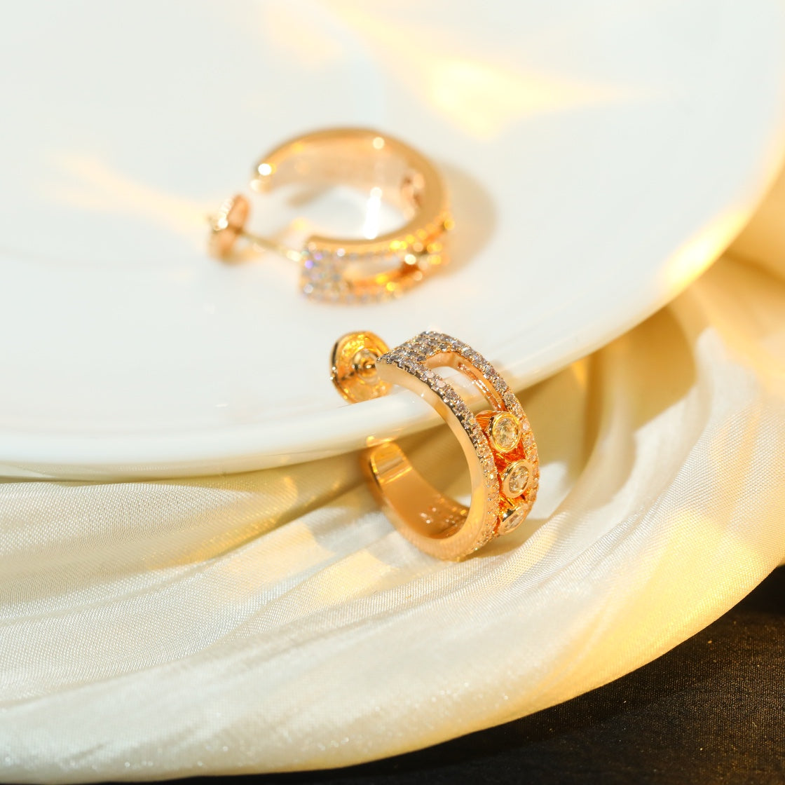 MESSIKA CREOLES MOVE PAVED PINK GOLD DIAMOND EARRINGS